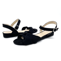 NEW Simply Styled Womens 7.5 Capri Wedge Sandal Black Knotted Faux Suede  - $24.07