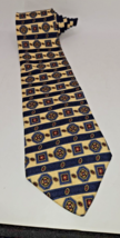 Tommy Hilfiger 100% silk tie mens Colorful gold blue crest Classic Tie Necktie - $10.18