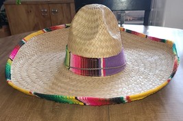 LARGE STRAW MEXICAN SOMBRERO HAT 20 Inch, Opening Is 7½ X 6¾ Inches. - $31.67