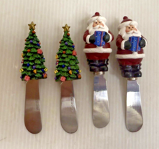 Vintage Christmas Trees &amp; Santa Claus Cheese Spreaders Butter Knives Set... - $8.55