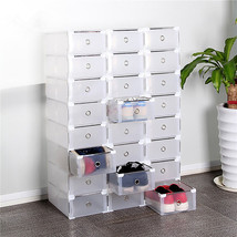10 Pack Plastic Stackable Shoe Storage Organizer Clear Drawer Box Metal ... - $37.99