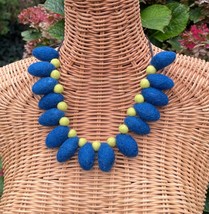 Blue feltball necklace, handmade necklace, one of a kind necklace, statement jew - £30.92 GBP