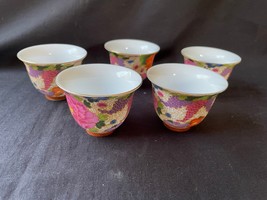 set of 5 chinese antique ceramic teacup. Handmade - handpainted , Marked 4 charc - £36.82 GBP