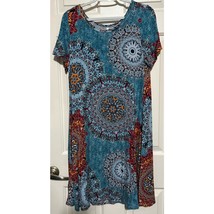 Pop Young Women&#39;s Blue Black Yellow Short Sleeve Dress Size L - $18.00