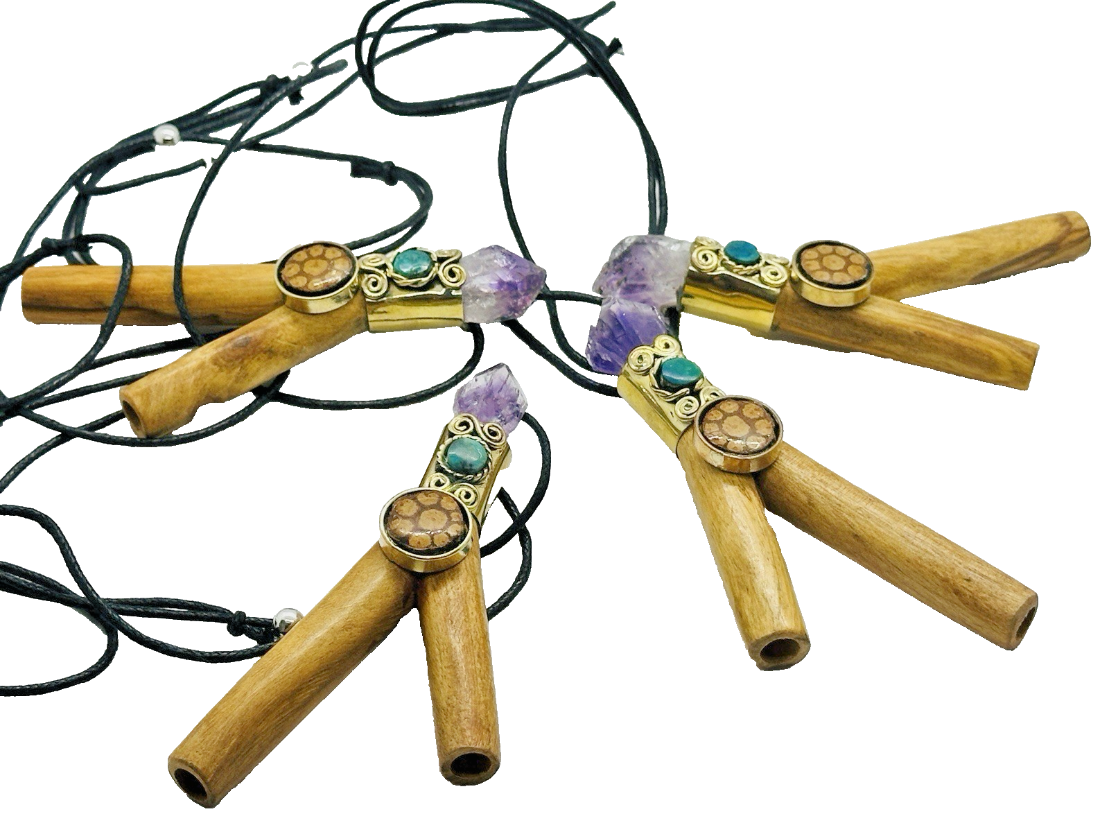 Kuripe Pipe with Aya Vine, Chrysocolla and Amethyst | Palo Santo Wood - $33.25