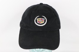Vintage Cadillac Classic Logo Spell Out Adjustable Leather Strapback Hat Black - £31.54 GBP