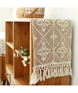 Vintage 11&quot;x72&quot; Farmhouse Crochet Beige Country Rustic Lace Table Runners - £15.62 GBP
