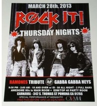 Ramones Tribute Band Gabba Gabba Heys Concert Promo Card Vintage 2013 Pomona Ca - $19.99