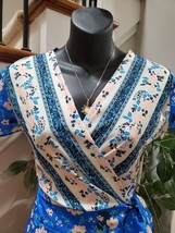Womens Multi Floral Cotton Wrap V Neck Casual Short Sleeve Long Maxi Dress M - £22.43 GBP