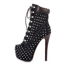 Top Quality Women&#39;s Rivet  Booties Stiletto Shoes 16cm High Heel  Platform Lace  - £116.45 GBP