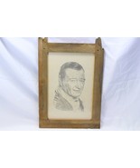 John Wayne Pencil Portrait 11&quot; x 17&quot; Custom Barn Wood Frame 1981 Chris Wood - £57.19 GBP
