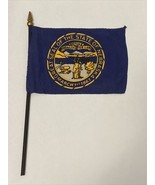 New Nebraska State Mini Desk Flag - Black Wood Stick Gold Top 4” X 6” - $10.94 CAD