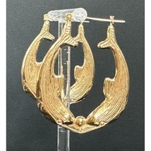 Large 14K Yellow Gold Zodiac Pisces Hoop Earrings Sky - £378.52 GBP