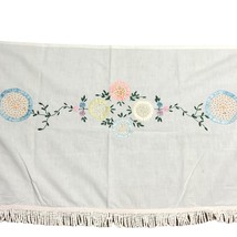 Vintage Floral Peony Applique 3d Embroidered Table Runner 78”x22” Fringe... - $56.07