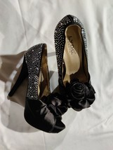 Lydc Size 3 Black Satin Diamante Peep Toe Party Special Occasion Shoes - £11.00 GBP