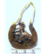 Bronco Bustin&#39; Cowboy Texas Horsehoe Resin Christmas Ornament - £17.37 GBP