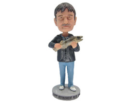 Custom Bobblehead Cool Fisherman Dude Wearing A Jacket And Jeans With Fish Catch - £70.39 GBP