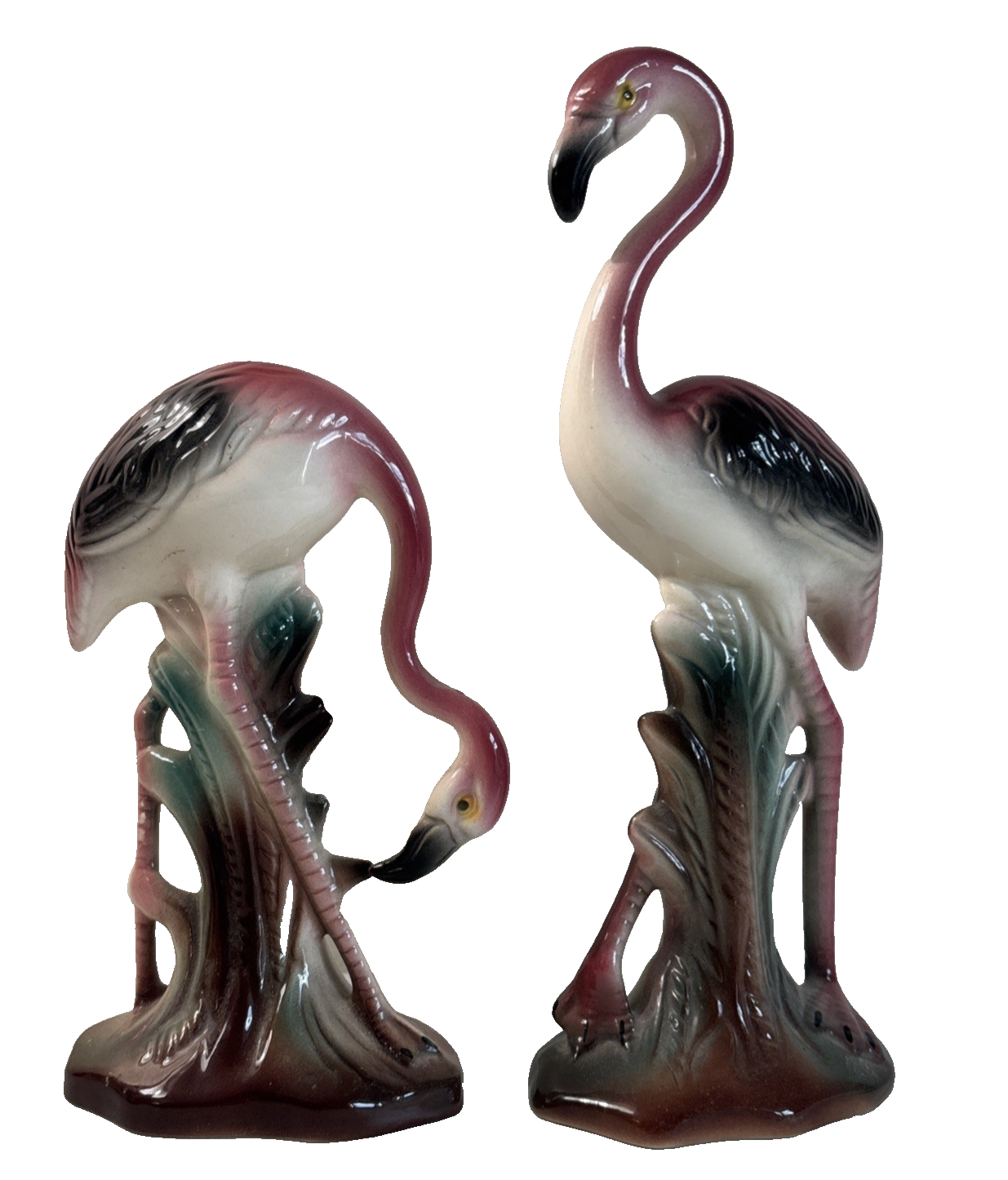 Vintage MCM Pair Pink Flamingo Porcelain Ceramic Figures 1950s Birds - $56.99