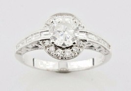 1.40 Carat Diamant Rond Halo 18k or Blanc Fiançailles Taille Bague 6.5 - £5,040.47 GBP