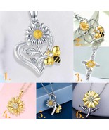 Elegant Silver Plated Sunflower Bee/Heart/Cross Zirconia Pendant Necklac... - £12.57 GBP