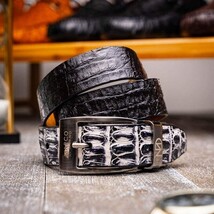 Caribe Genuine Exotic Caiman Fuscus Belly Belt Newspaper / Black image 5