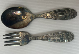 Vintage Wm ROGERS Birth Record Baby Spoon &amp; Fork Set 4 1/8&quot; Monogrammed - £9.52 GBP