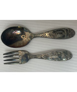 Vintage Wm ROGERS Birth Record Baby Spoon &amp; Fork Set 4 1/8&quot; Monogrammed - £9.56 GBP