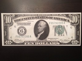 Reproduction $10 Bill USA Federal Reserve Note 1928 Atlanta Hamilton Treasury - £3.13 GBP