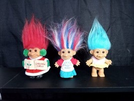 Vintage Russ TROLLS Lot of 3 Christmas Carols 5&quot; Red Hair Doll, President, Swim - £20.02 GBP