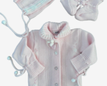 Vintage SEARS Baby Girl Pink Sweater Bonnet and Sock Set - £19.87 GBP