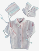 Vintage SEARS Baby Girl Pink Sweater Bonnet and Sock Set - £19.54 GBP