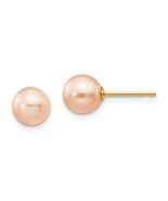 14k 6-7mm Pink Round Freshwater Cultured Pearl Stud Post Earrings X60PPI - $97.76