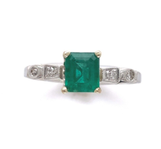 Platinum and 14k Gold .82ct Genuine Natural Emerald and Diamond Ring (#J6380) - £797.24 GBP