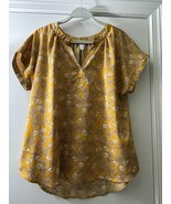 Lilbetter Women Chiffon Blouse V Neck Short Sleeve Top Shirts Mustard Ye... - $16.82