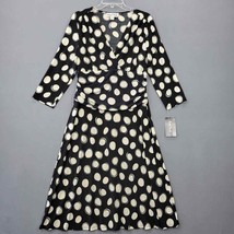 Ronni Nicole Womens Dress Midi Size 12 Black Cream Stretch Polka-Dot 3/4 Sleeves - £14.50 GBP