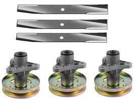 3 Spindles and Blades Combo For John Deere 46&quot; Mower Deck LT166 Lawn Tractor - £216.63 GBP