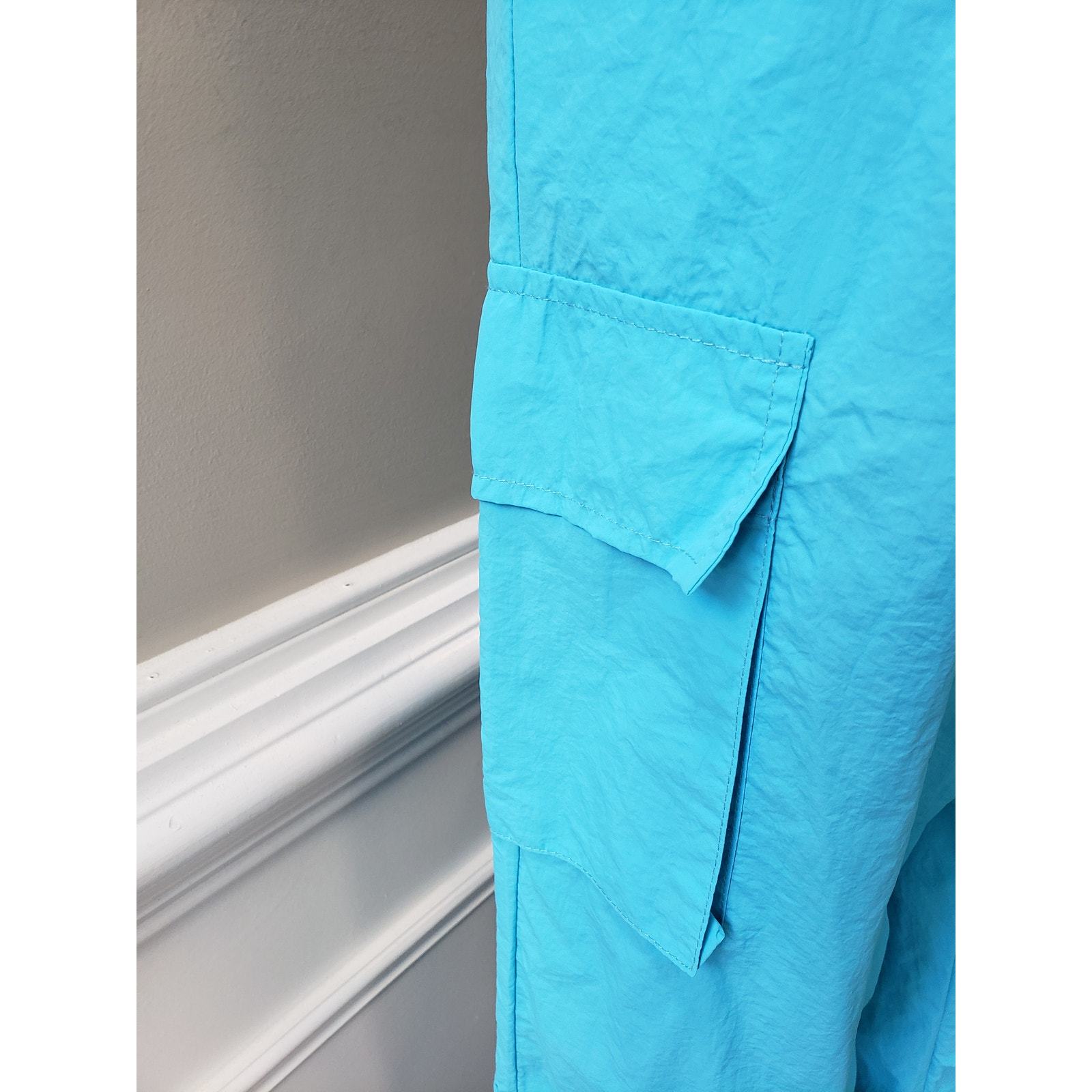 Fashion Nova Jumpsuit Womens S Blue Off Shoulder Pockets Tapered Leg Zip Front Item image 13