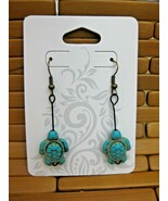 SEA TURTLE DROP FISH HOOK PIERCED EARRINGS HOWLITE TURQUOISE  - $4.94