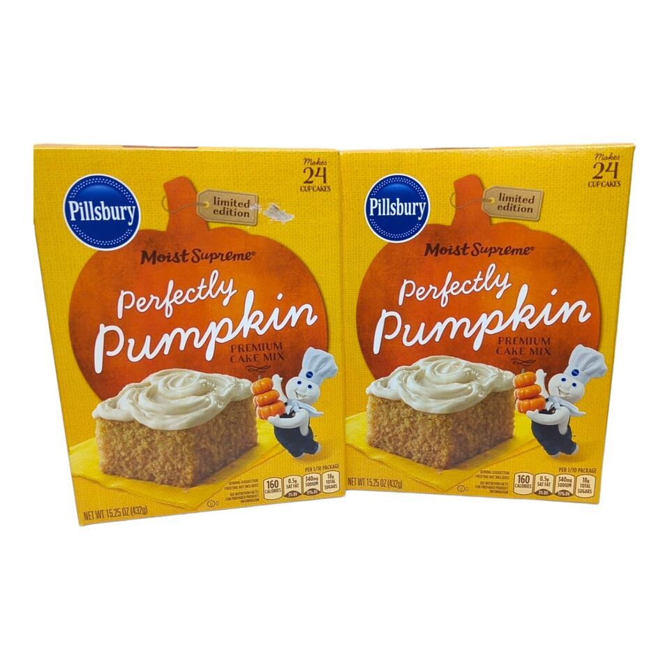 2 Pillsbury Moist Supreme Perfectly Pumpkin Premium Cake Cupcake Mix Exp 12/2024 - £9.48 GBP