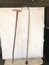 2 vtg walking stick canes primitive carved twig &amp; striped bentwood folk ... - $64.35