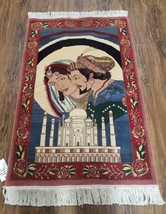 Vintage Small Pictorial Lovers Rug 2.5x4 Indian Wool Handmade Carpet King Queen - £397.82 GBP