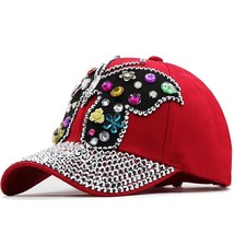 Diamond-Encrusted Colorful Butterfly Ripped Denim Baseball Cap Season Brim Rhine - £11.64 GBP