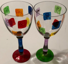 ROYAL DANUBE Set 2 Wine Water Goblets Glass Romania Vintage Hand Painted Retro A - £28.63 GBP