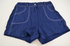 Vintage Blue Hot Pants Shorts 100% Nylon Size 12 Girls White Stitching Taiwan - £15.12 GBP