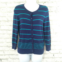 Halogen Button Front Cardigan Womens Medium Blue Striped 3/4 Sleeve Sweater - £14.43 GBP