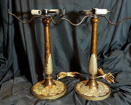 Pair of Two 2 Art Nouveau Style Lily Pad Flower Floral Set Lamp Base Tab... - $325.00
