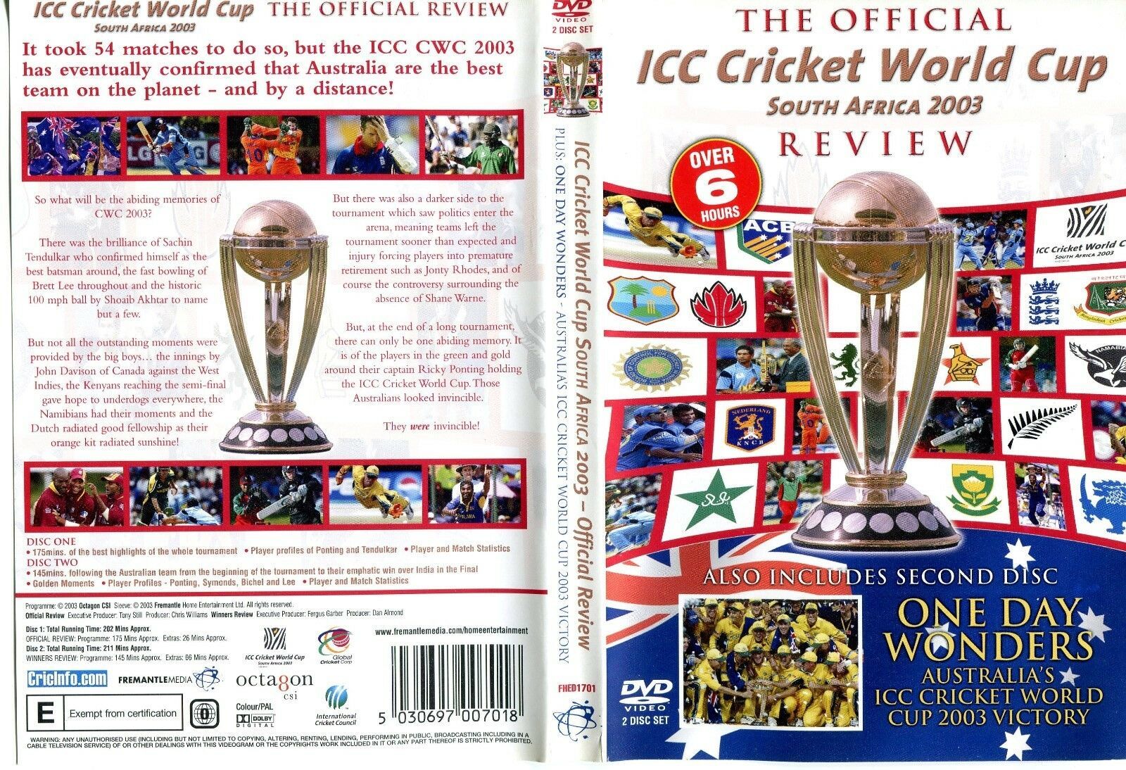 ICC CRICKET WORLD CUP REVIEW CRICKET MATCHES 2003 175 MINS COLOR  - $11.87