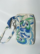 Vera Bradley Purse White Blue Detachable Wrist Strap Zipper Used - £16.66 GBP