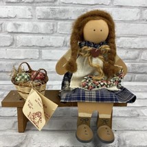 Lizzie High Wooden Doll Gretchen High Rug Maker Doll Bench Basket W/Tag - £17.80 GBP