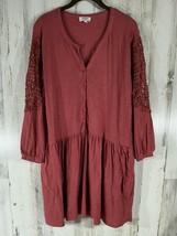 Umgee Tunic Dress Size Small Dark Rose Pink Crochet Sleeve Pockets  - $21.75